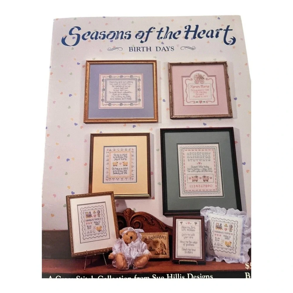 8 Vintage Cross Stitch Patterns Birthday Anniversary Clock Garden Wedding VGC